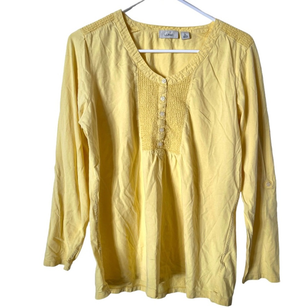 L.L. Bean Yellow Long Sleeve Embroidered Top‎